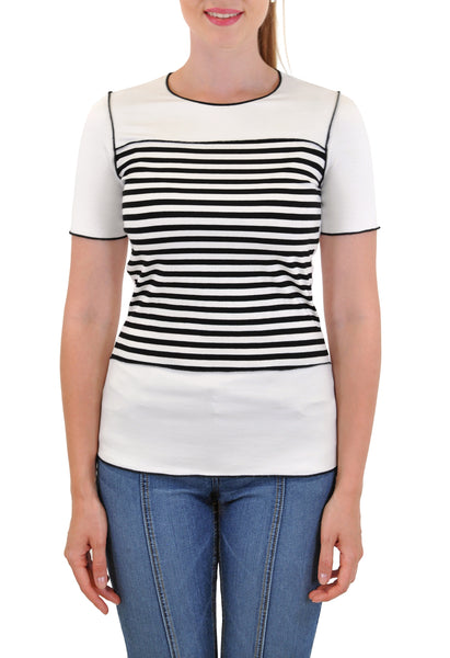 SHORT SLEEVE CREW WITH STRIPE INSERT