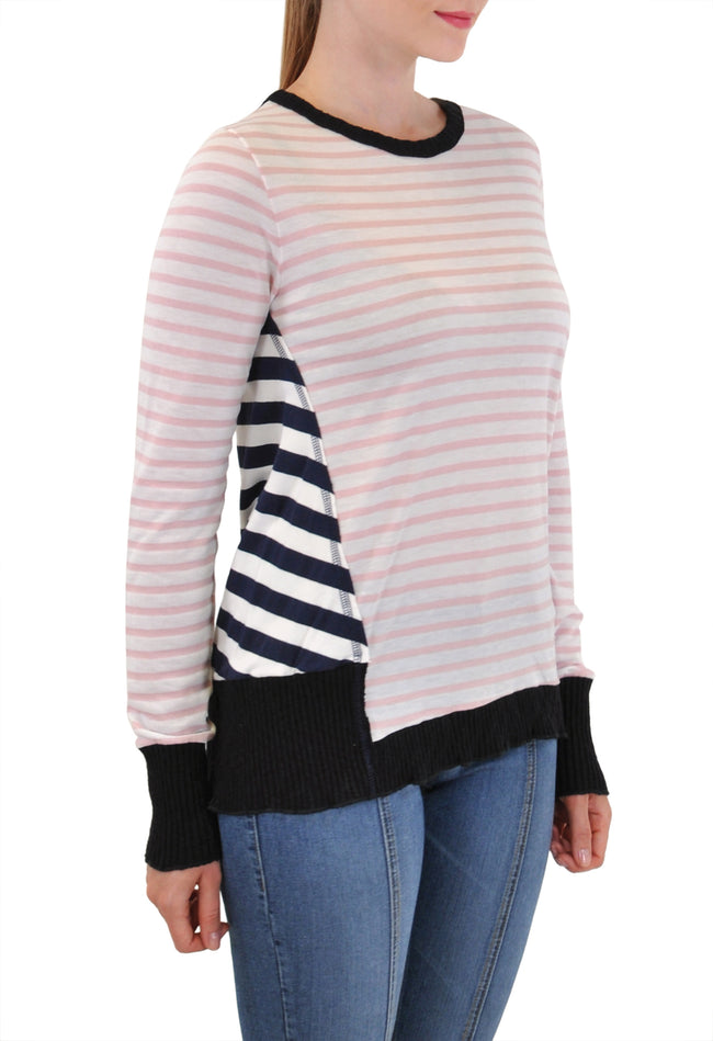 LONG SLEEVE CREW MIXED MEDIA STRIPES