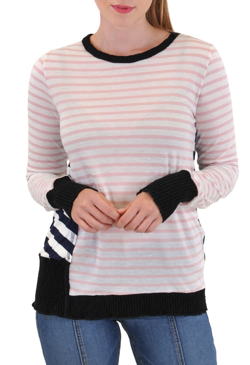 LONG SLEEVE CREW MIXED MEDIA STRIPES