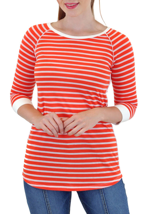 3/4 SLEEVE CREW NECK STRIPE TOP