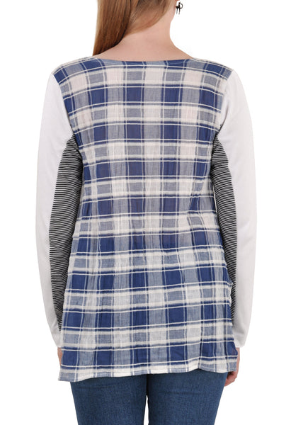 LONG SLEEVE PLAID BACK