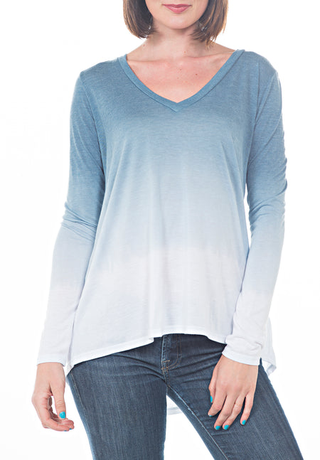 V NECK 3/4 BELL SLEEVE  WITH STRIPE ACCENT