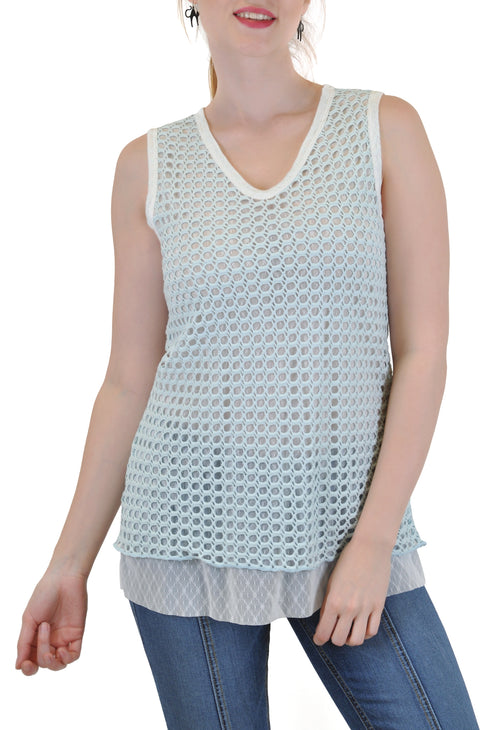 CROCHET TANK WITH LACE LINING