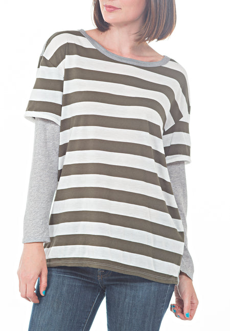 LONG SLEEVE CREW RIB WITH FRONT LAYERS RUFFLE