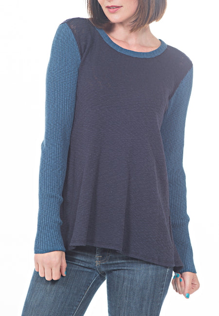 3/4 SLEEVE CREW NECK STRIPE TOP