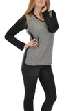 V NECK PULL OVER TOP WITH LACE SLEEVES