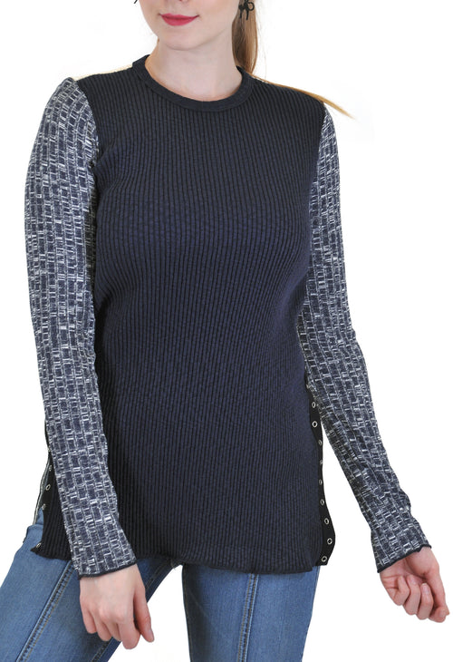 LONG SLEEVE RIB TOP WITH SIDE SNAPS