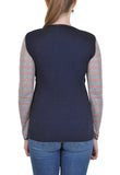 SHERPA SWEATER WITH STRIPE SLEEVES SIDE SNAPS