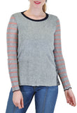 SHERPA SWEATER WITH STRIPE SLEEVES SIDE SNAPS