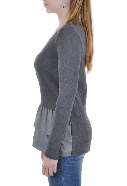 LONG SLEEVE CREW RIB WITH FRONT LAYERS RUFFLE