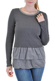 LONG SLEEVE CREW RIB WITH FRONT LAYERS RUFFLE