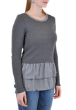 LONG SLEEVE CREW RIB WITH FRONT LAYERS RUFFLE