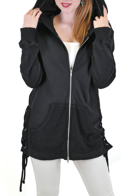 ZIP UP HOODIE WITH LACE ACCENT