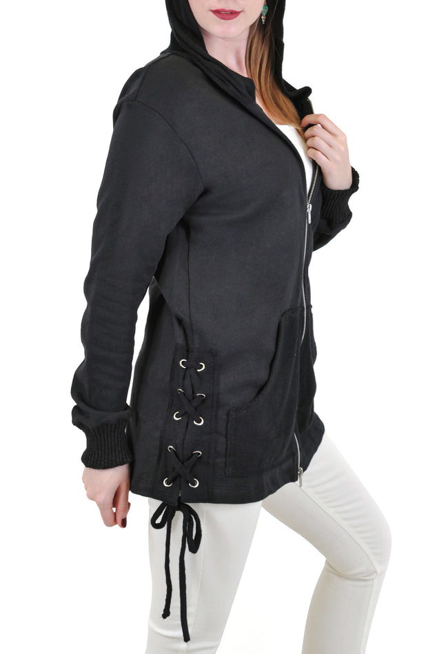 ZIP UP HOODIE WITH SIDE LACE