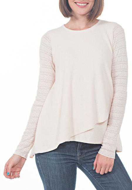 LONG SLEEVE CREW WITH SIDE RUFFLE DESIGN