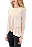 LONG SLEEVE CREW UNEVEN FRONT WITH LACE SLEEVES
