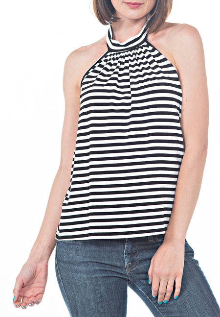 V NECK 3/4 BELL SLEEVE  WITH STRIPE ACCENT