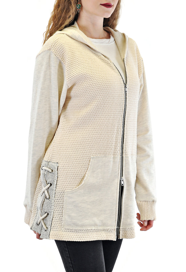 OVER-SIZED ZIP-UP HOODED JACKET WITH SIDES EYELET