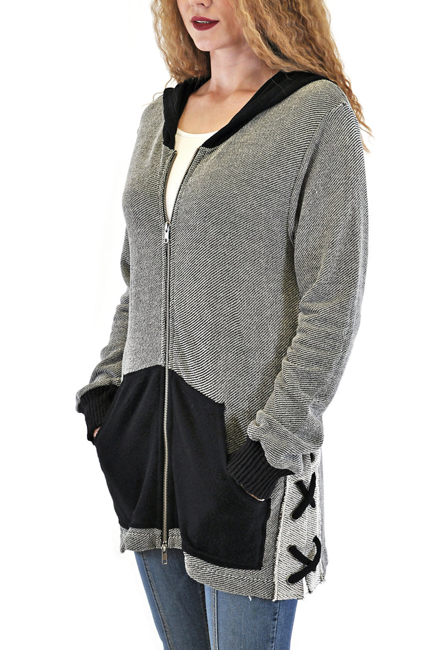 OVER-SIZED HOODED JACKET WITH LACE SIDES DESIGN