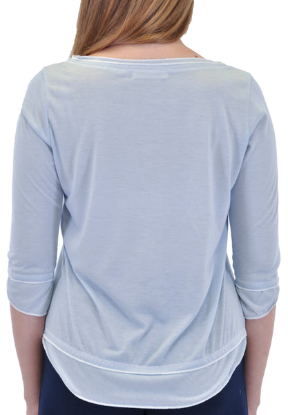 3/4 SLEEVE LAYERED TOP WITH CONTRAST STITCH