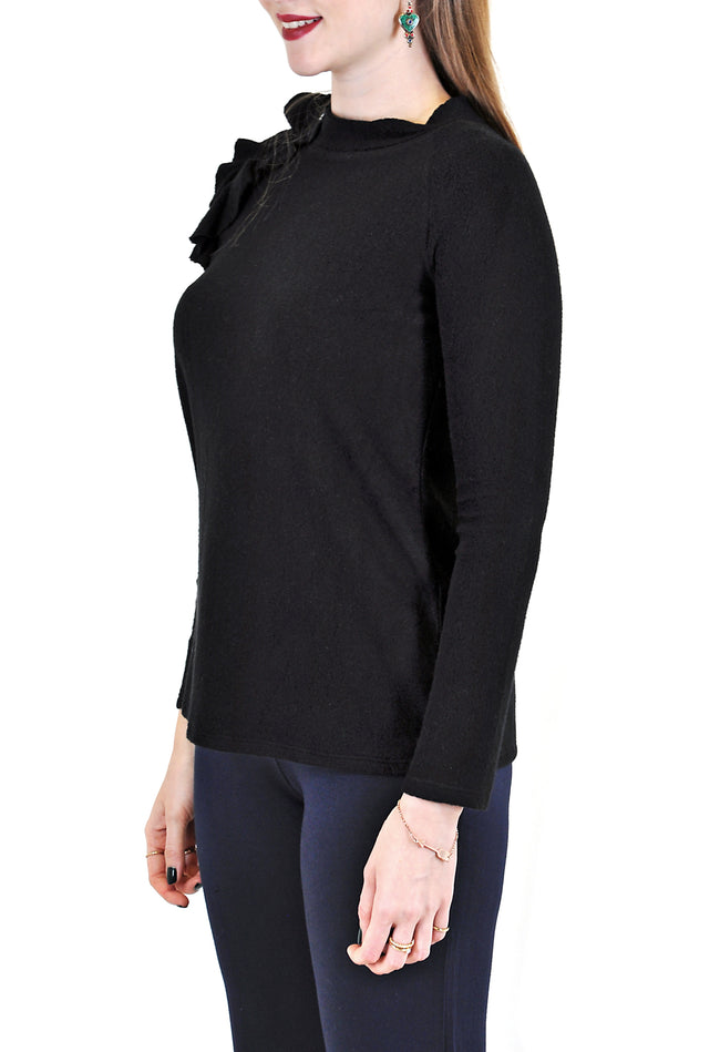 LONG SLEEVE CREW WITH SIDE RUFFLES AND ZIPPER