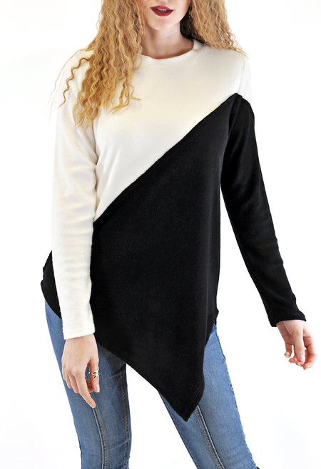 LONG SLEEVE V NECK STRIPES BLOCKED