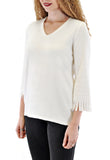 VNECK TOP 3/4 SLEEVE WITH FRINGE