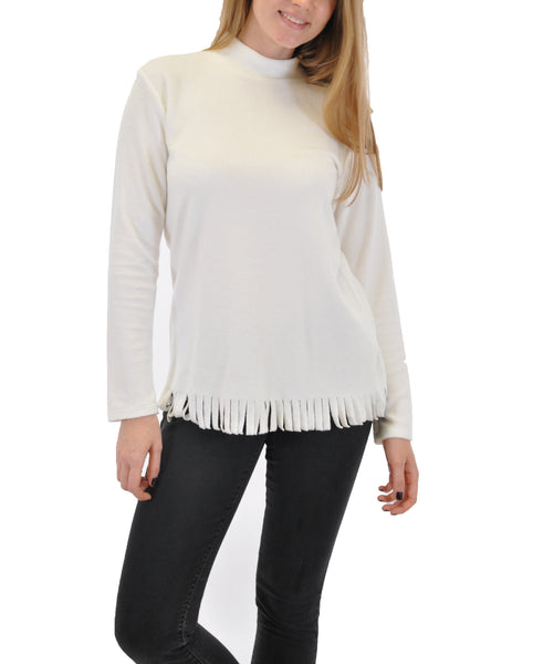 LONG SLEEVE TURTLE NECK WITH FRINGE SLEEVES