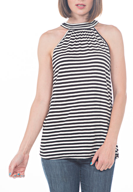 V NECK 3/4 BELL SLEEVE  WITH STRIPE ACCENT