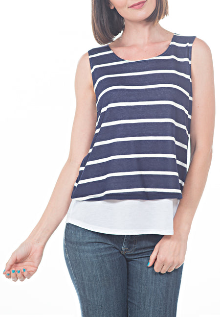 V NECK QUARTER STRIPE TRIM