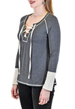 LONG SLEEVE CREW WITH LACE-UP TIE FRONT