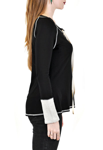 LONG SLEEVE CREW WITH LACE-UP TIE FRONT