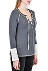 LONG SLEEVE CREW WITH LACE-UP TIE FRONT