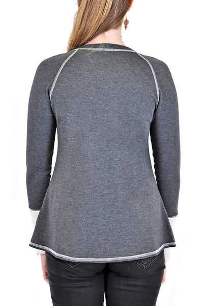 LONG SLEEVE CREW WITH LACE-UP TIE FRONT