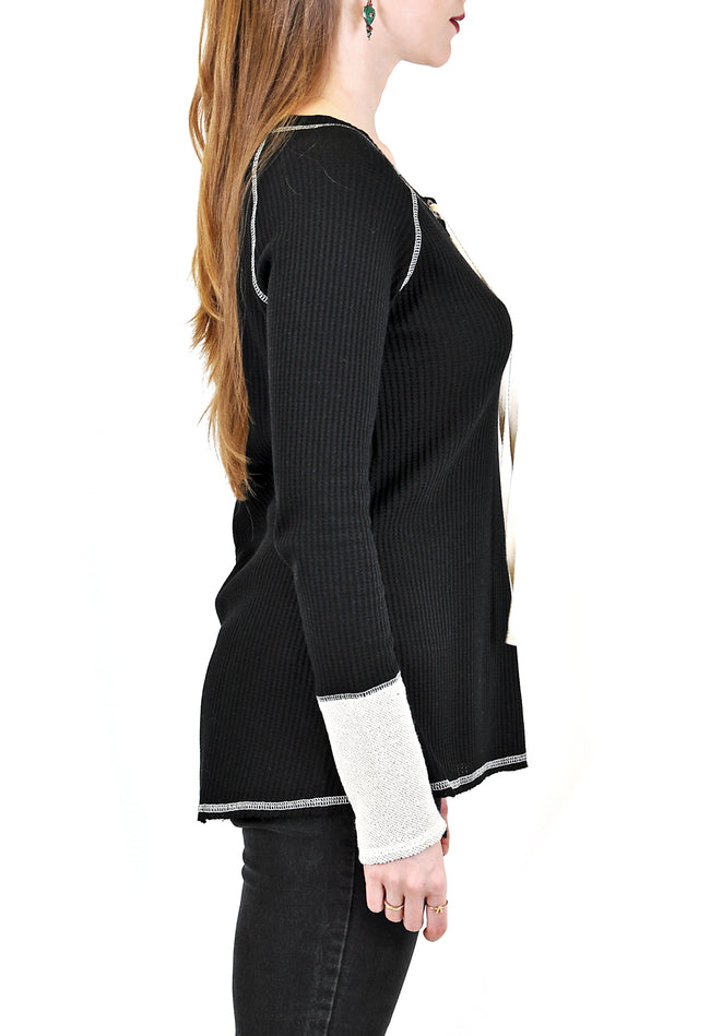 LONG SLEEVE LACE UP FRONT WITH CONTRAST CUFF