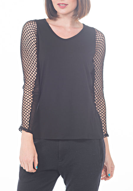 LONG SLEEVE CREW WITH LACE-UP TIE FRONT