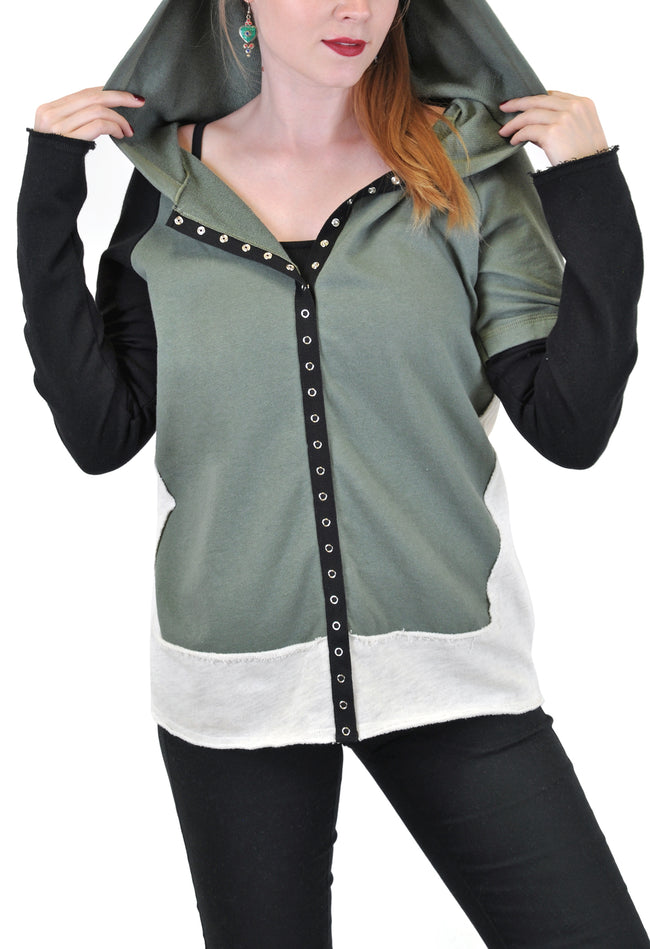 LONG SLEEVE SNAP FRONT COLOR BLOCK HOODIE