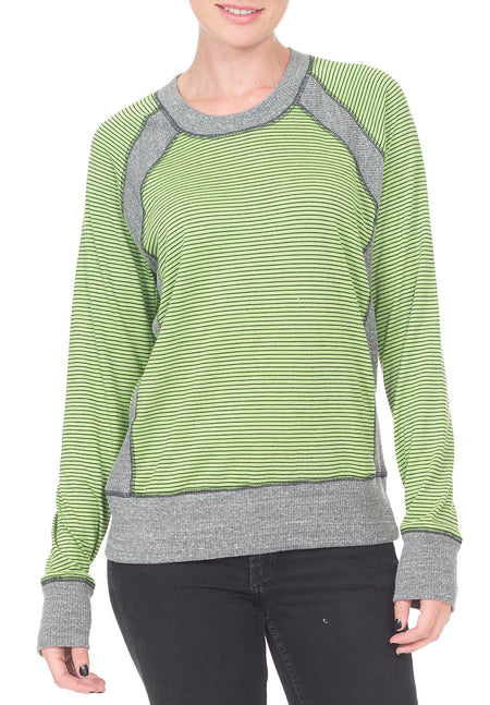 LONG SLEEVE CREW WITH CONTRAST STITCH AND LAYERED DESIGN BOTTOM