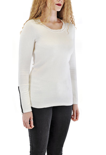 LONG SLEEVE CREW NECK WITH ZIPPER IN CUFFS LACE NECKLINE