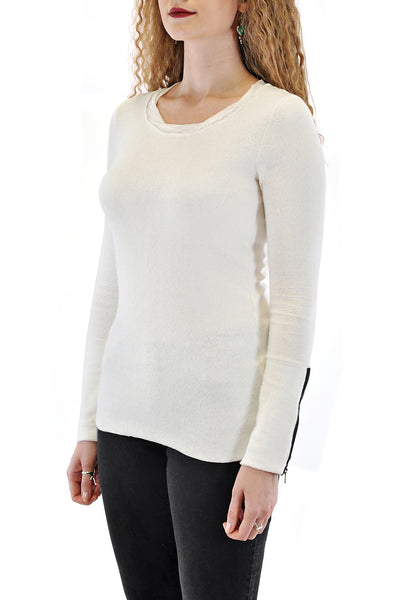 LONG SLEEVE CREW NECK WITH ZIPPER IN CUFFS LACE NECKLINE